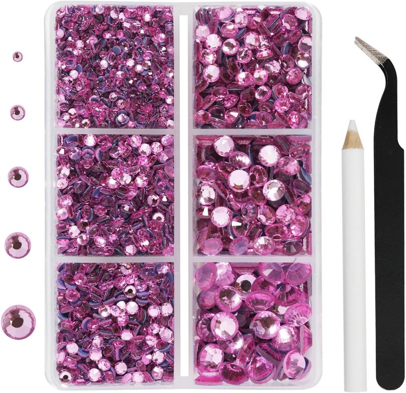 BEADSLAND Hotfix Rhinestones 3960pcs, Pink Rhinestone for Clothes, Hot Fix Crystals Rhinestones with Tweezers and Wax Pencil Kit,Mixed 5 Sizes, SS6-SS30, Dark Pink - Image 1